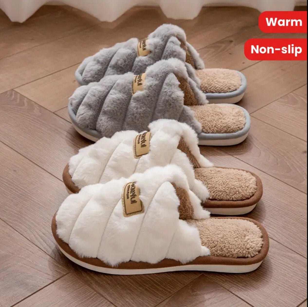 Warm Non - Slip Cozy Slippers Cozy Plaid Colorblock Slippers for Men & Women - Warm, Non - Slip Indoor Home Shoes with Soft Faux Rabbit Fur Lining - SIRISE LLC