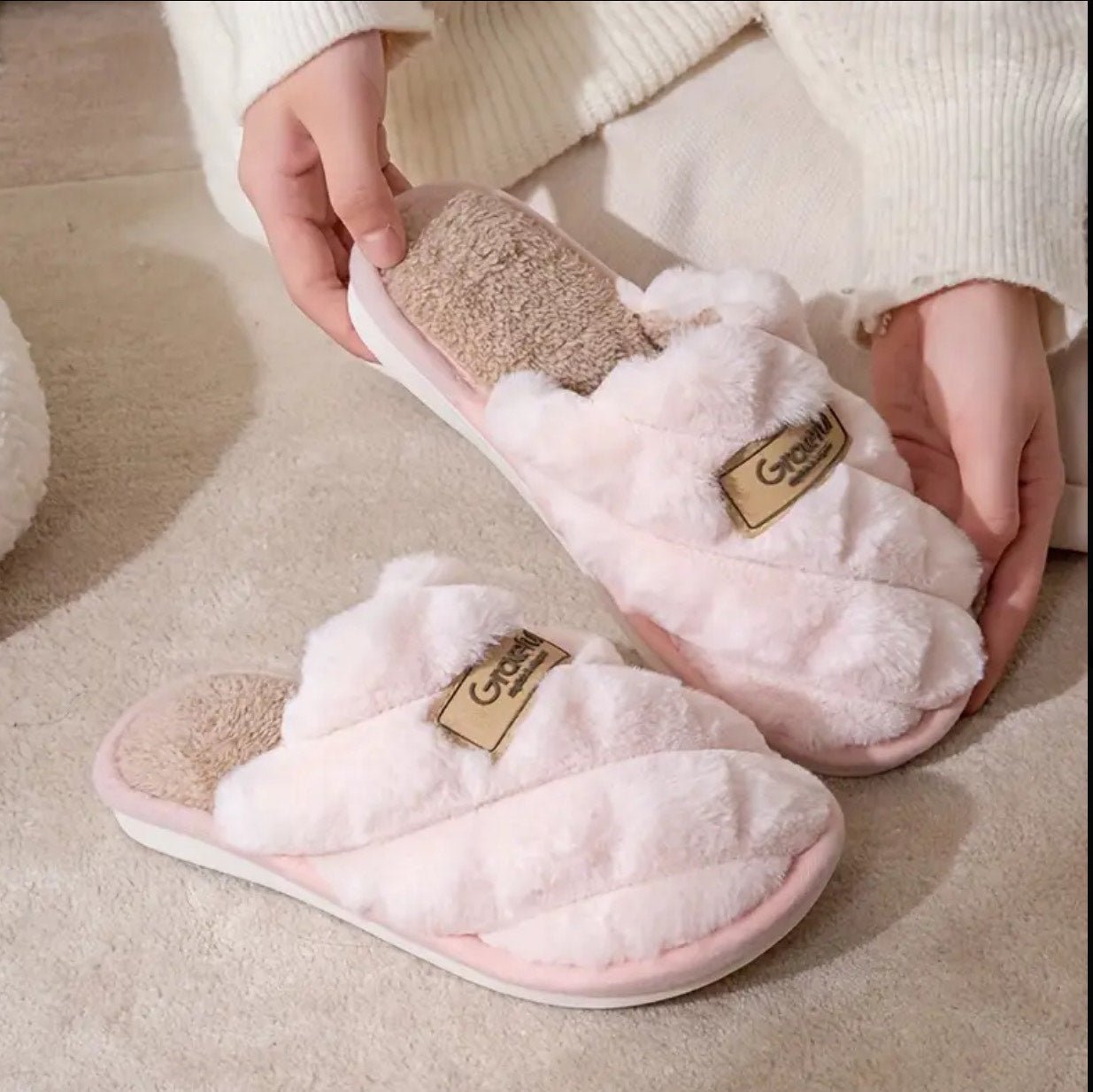 Warm Non - Slip Cozy Slippers Cozy Plaid Colorblock Slippers for Men & Women - Warm, Non - Slip Indoor Home Shoes with Soft Faux Rabbit Fur Lining - SIRISE LLC