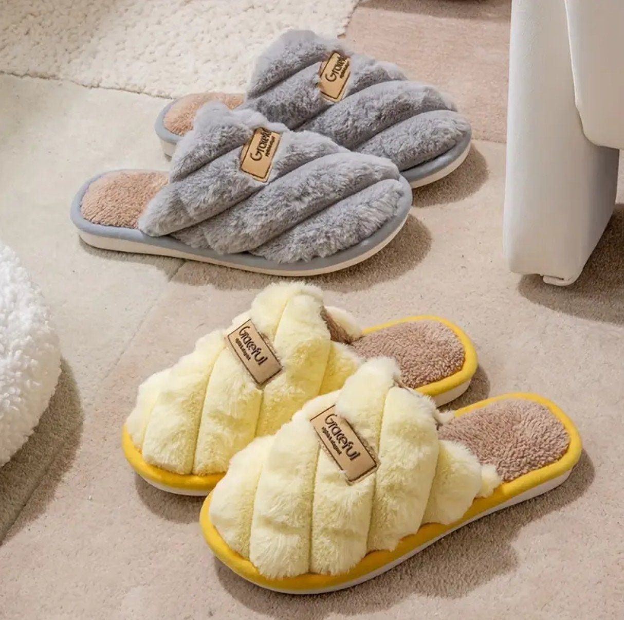 Warm Non - Slip Cozy Slippers Cozy Plaid Colorblock Slippers for Men & Women - Warm, Non - Slip Indoor Home Shoes with Soft Faux Rabbit Fur Lining - SIRISE LLC