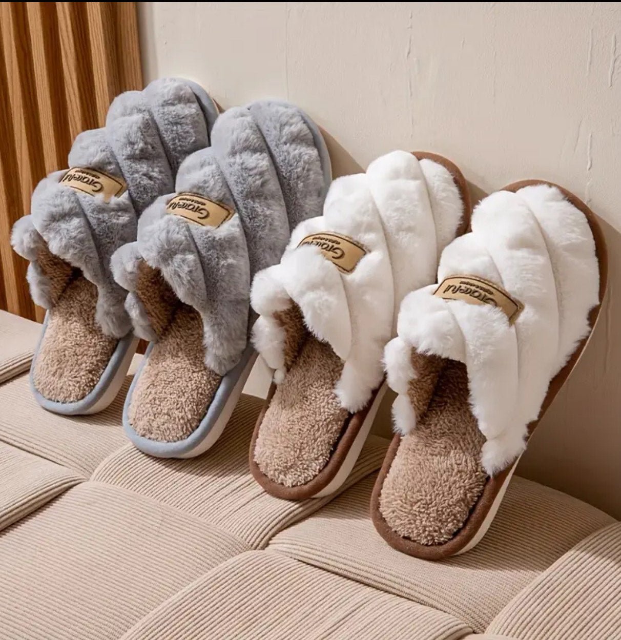 Warm Non - Slip Cozy Slippers Cozy Plaid Colorblock Slippers for Men & Women - Warm, Non - Slip Indoor Home Shoes with Soft Faux Rabbit Fur Lining - SIRISE LLC