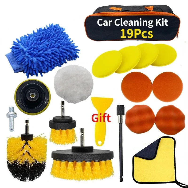 Zoposon Professional Car Cleaning Kit - Comprehensive Scrubber Drill Detailing Brush Set with Air Conditioner Vents Towel Polisher for Ultimate Auto Detailing - SIRISE LLC