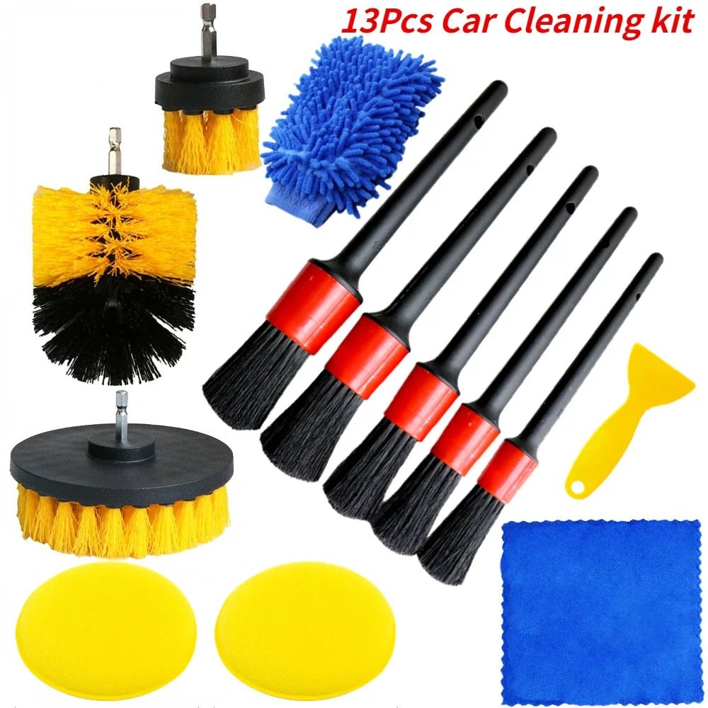 Zoposon Professional Car Cleaning Kit - Comprehensive Scrubber Drill Detailing Brush Set with Air Conditioner Vents Towel Polisher for Ultimate Auto Detailing - SIRISE LLC