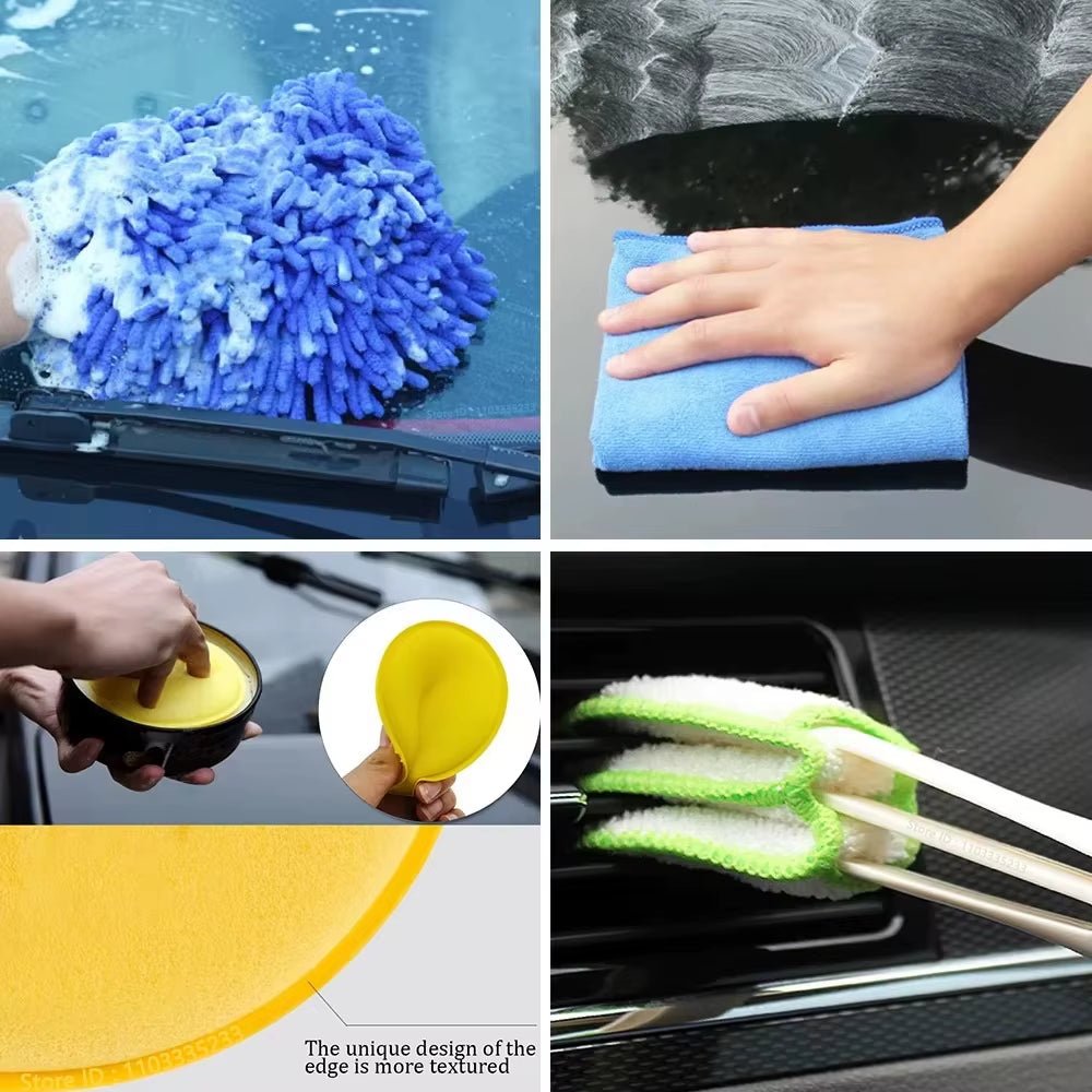 Zoposon Professional Car Cleaning Kit - Comprehensive Scrubber Drill Detailing Brush Set with Air Conditioner Vents Towel Polisher for Ultimate Auto Detailing - SIRISE LLC