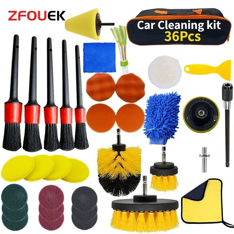 Zoposon Professional Car Cleaning Kit - Comprehensive Scrubber Drill Detailing Brush Set with Air Conditioner Vents Towel Polisher for Ultimate Auto Detailing - SIRISE LLC